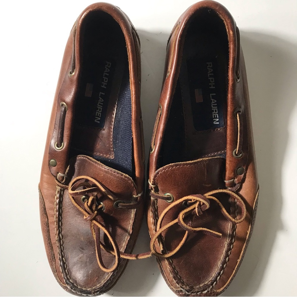 Polo by Ralph Lauren Brown Leather Women's Boat Shoes with Rawhide Laces